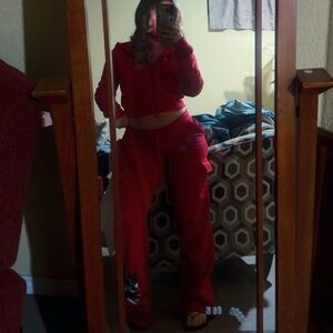 Women's Red Track Pants & Hoodie Set